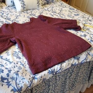 CURATED BY RUA'H KIBRIYA: Anne Klein XL Patterned Burgundy Elbow-Length Top